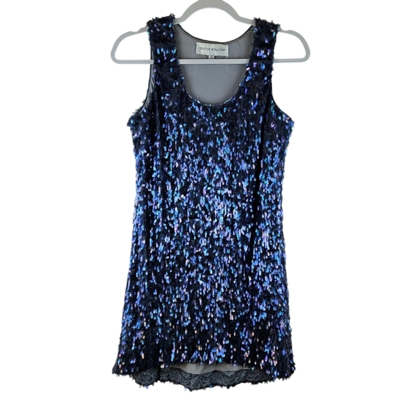 Dress The Population Leah Sequin Blue Iridescent Mini Dress XS - Picture 3 of 10